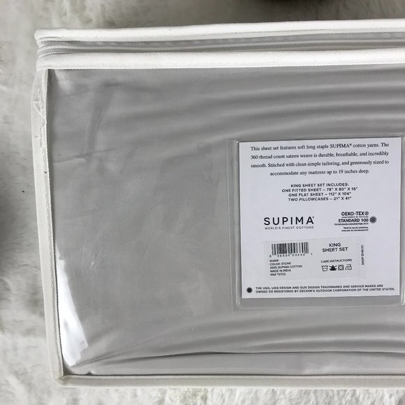 UGG Bedding Ugg Supima Cotton Sateen King Sheet Set Stone New